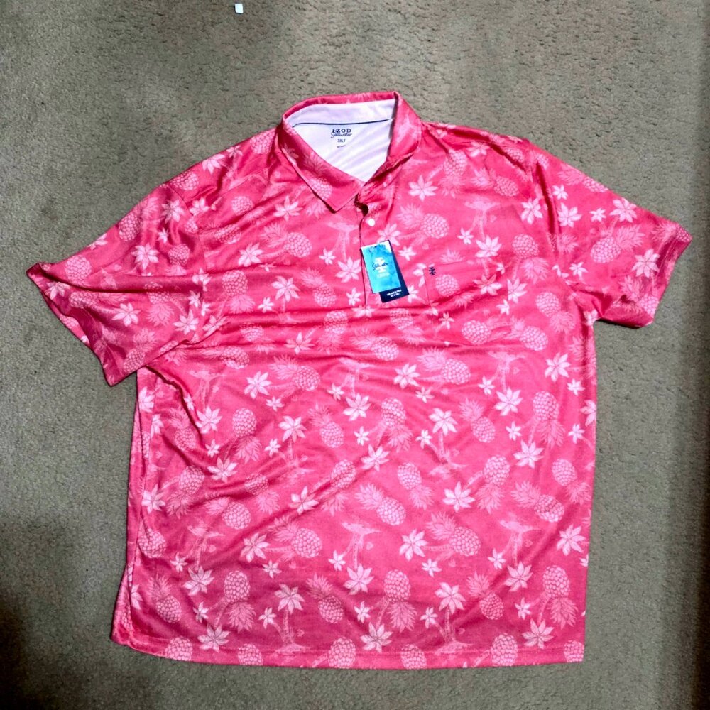 IZOD Men's Saltwater Big & Tall SunShield Polo - Rapture Rose Pink/Red 3XLT NWT